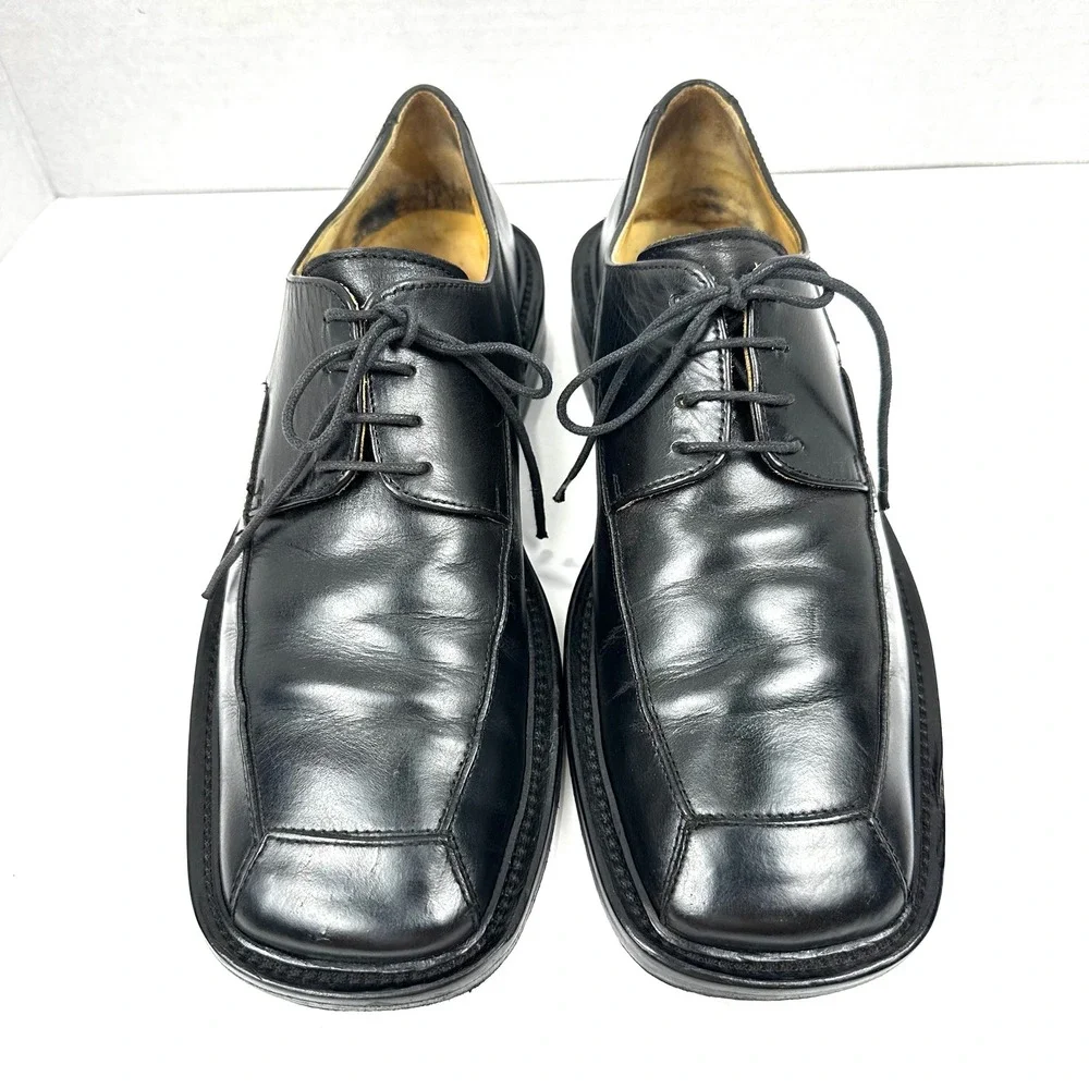 Ahler Men Black Leather Square Toe Derby Dress Shoe Appx 7-7.5 Apron Moc Oxfords